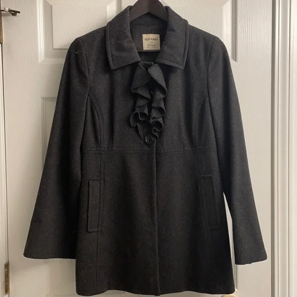 Dark Grey 4 Button Ruffle Lined Jacket M - Picture 1 of 4
